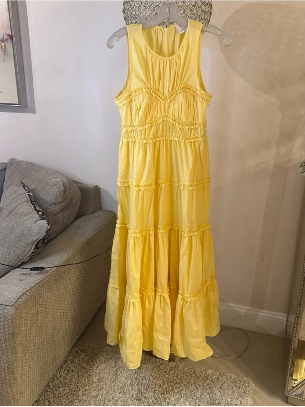 cinq a sept Yellow Tiered Ruffle Midi Dress size 0 - Picture 4 of 7